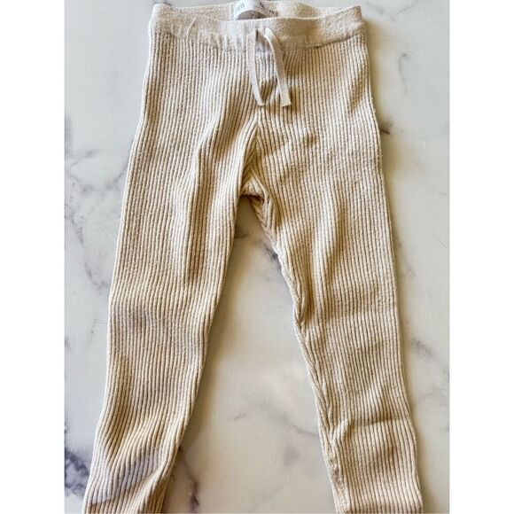 Zara girls toddler 5-6 cream ribbed leggings full length pull on basics cozy com - Picture 1 of 7